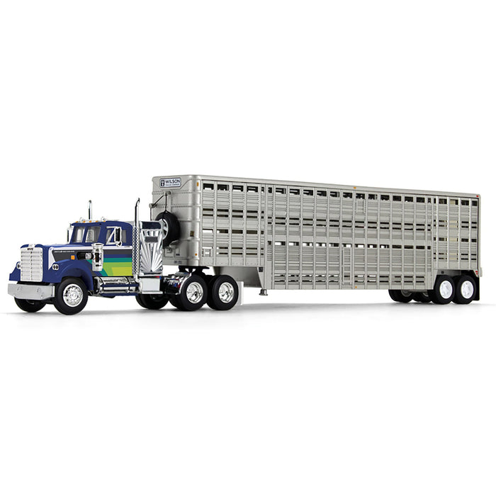 1/64 White Western Star 4900 with Vintage Wilson Livestock Trailer, DCP by First Gear