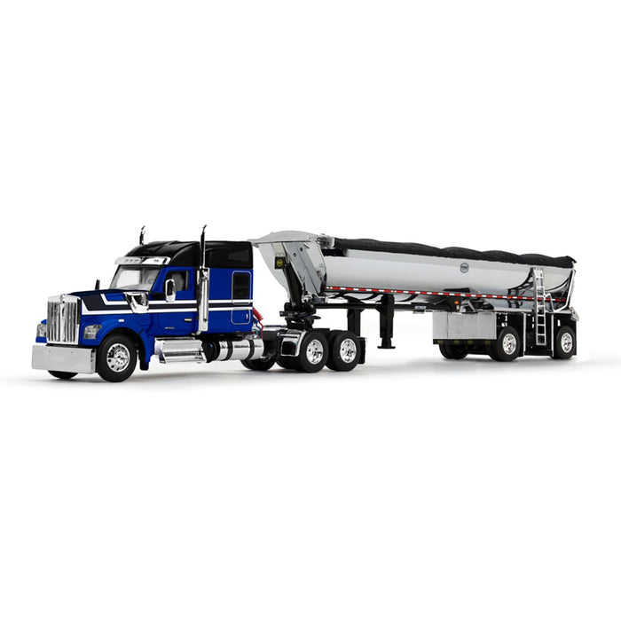 1/64 Blue & Black Kenworth W990 with Chrome MAC End Dump Trailer, DCP by First Gear