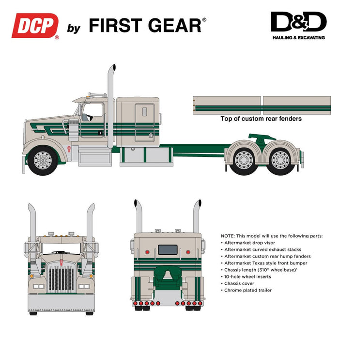 1/64 Kenworth W900L with MAC Dump Trailer, D&D Hauling & Excavating, DCP by First Gear