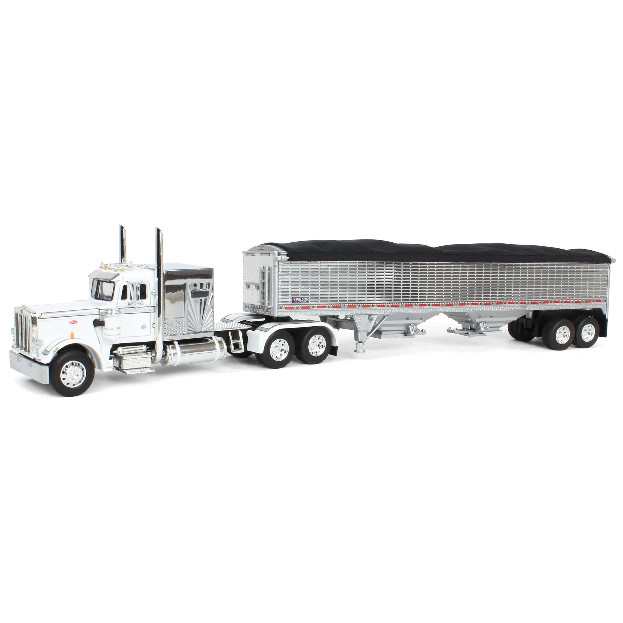 1/64 White/Chrome Peterbilt 359 Semi Truck with 60in Vintage