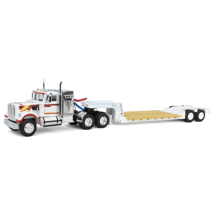 1/64 White Western Star 4900 36in Vintage Sleeper w/ Rogers Vintage Lowboy Trailer, DCP by First Gear