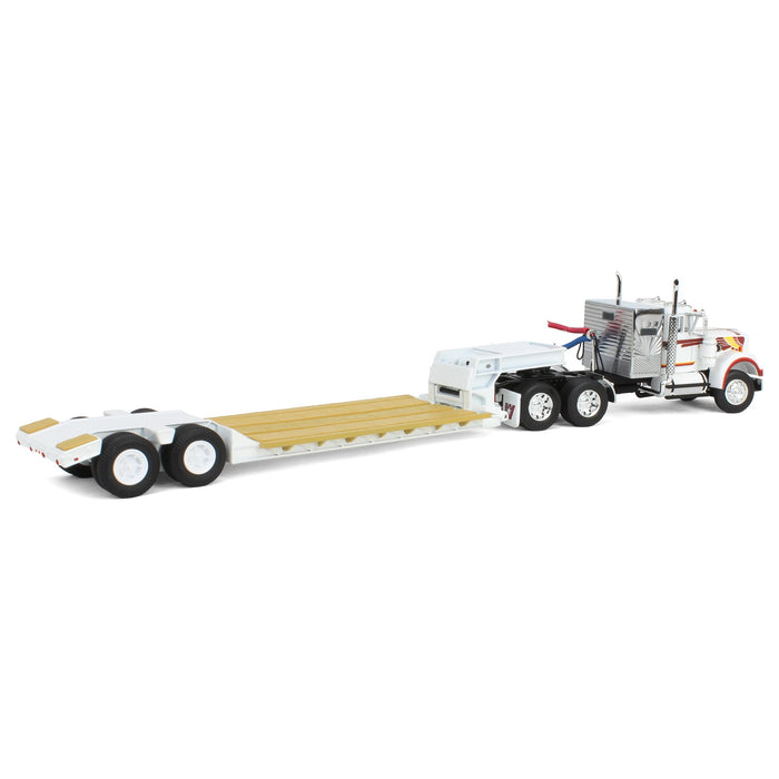 1/64 White Western Star 4900 36in Vintage Sleeper w/ Rogers Vintage Lowboy Trailer, DCP by First Gear