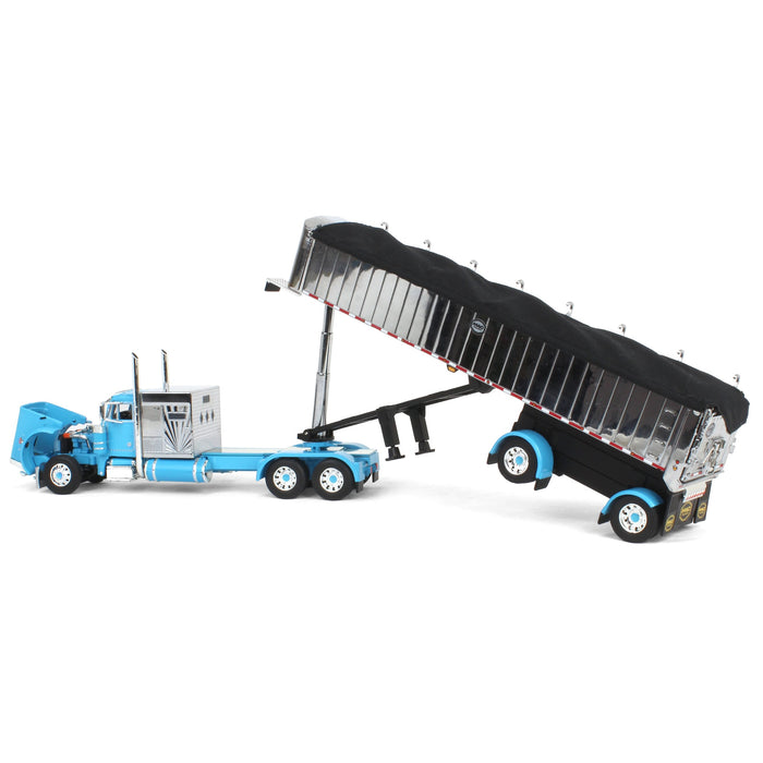 1/64 Cyan Peterbilt 379 60in Vintage Sleeper w/ MAC Coal End Dump Trailer, DCP by First Gear