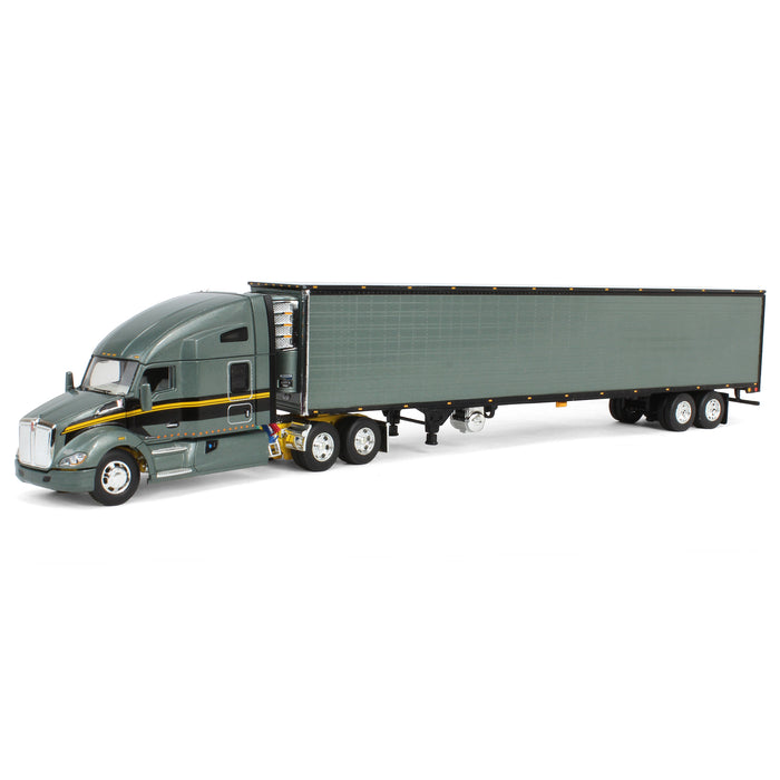 1/64 Gunmetal Gray Kenworth T680 Sleeper with Tandem-Axle Reefer Trailer, DCP by First Gear