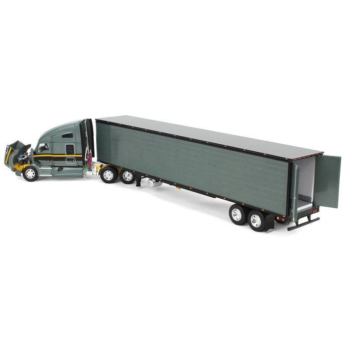 1/64 Gunmetal Gray Kenworth T680 Sleeper with Tandem-Axle Reefer Trailer, DCP by First Gear