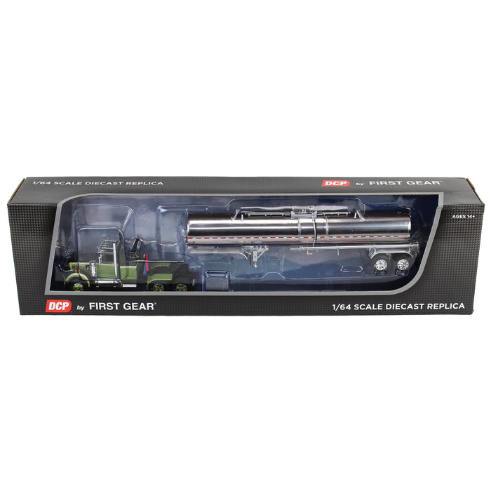 (B&D) 1/64 Dark Green/Olive White Western Star 4900 36in Sleeper with Brenner Chemical Tanker, DCP by First Gear - Damaged Item