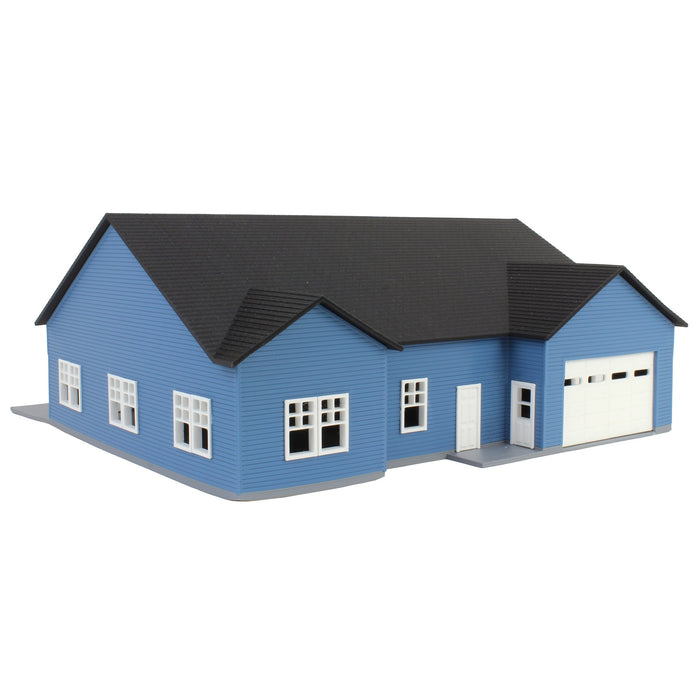 1/64 Blue & White “The Ranch” Farm House w/ Opening Garage & Back Deck, 3D Printed