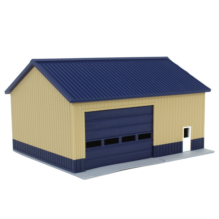 1/64 Tan & Blue "Papa's Shop" 40ft x 30ft Farm Shed w/ Removeable Door & Roof, 3D Printed