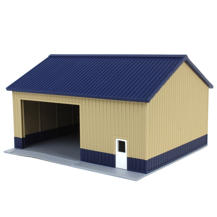 1/64 Tan & Blue "Papa's Shop" 40ft x 30ft Farm Shed w/ Removeable Door & Roof, 3D Printed