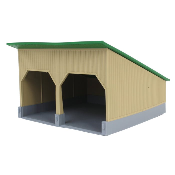 1/64 The Double Bay 40ft x 40ft Cattle Shed, Tan & Green, 3D Printed