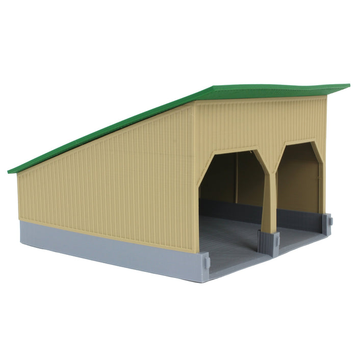 1/64 The Double Bay 40ft x 40ft Cattle Shed, Tan & Green, 3D Printed