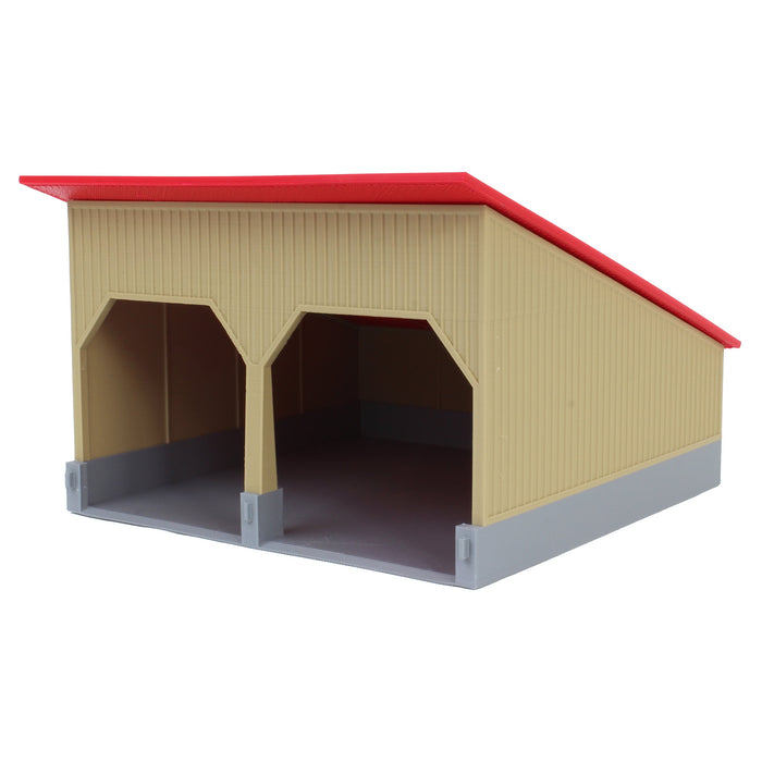 1/64 The Double Bay 40ft x 40ft Cattle Shed, Tan & Red, 3D Printed