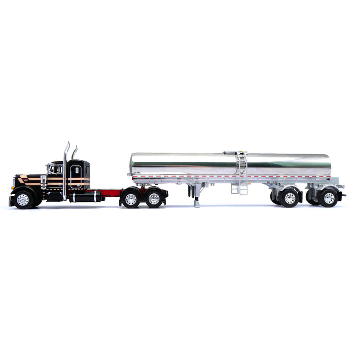 1/64 Peterbilt 379 with Walker Milk Tanker, Black, Tan & Red, DCP by First Gear