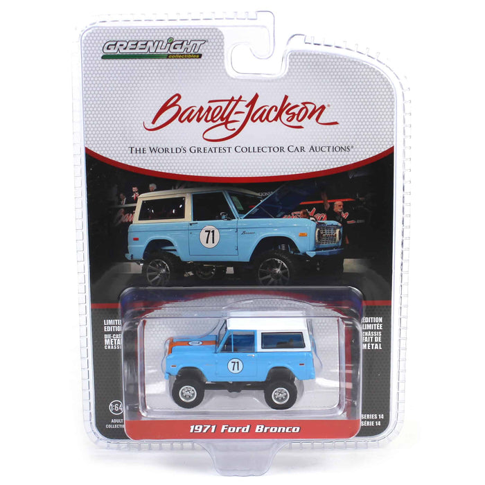 1/64 1971 Ford Bronco Custom SUV, Blue, Barrett-Jackson Series 14