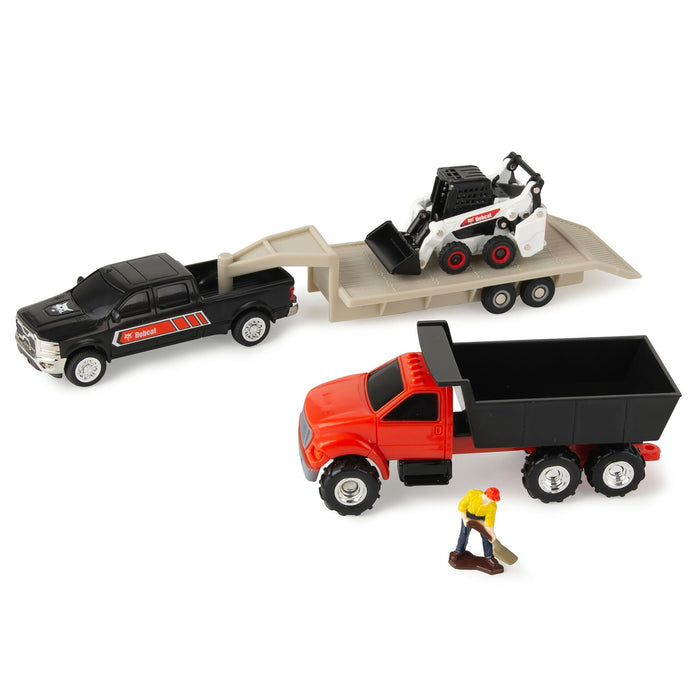 1/64 Bobcat 5 Piece Construction Set with Dump Truck, Gooseneck Trailer, Man & More!