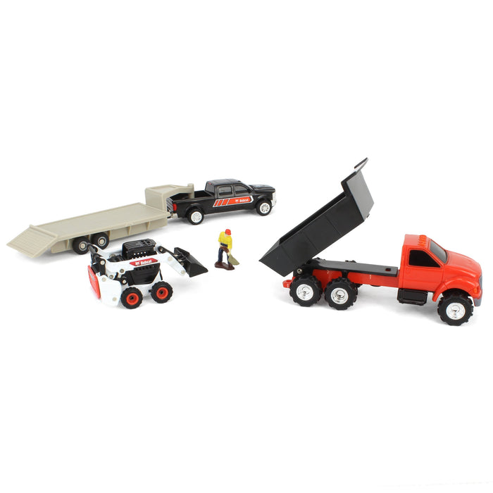 1/64 Bobcat 5 Piece Construction Set with Dump Truck, Gooseneck Trailer, Man & More!