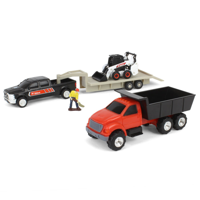 1/64 Bobcat 5 Piece Construction Set with Dump Truck, Gooseneck Trailer, Man & More!