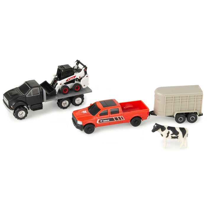 1/64 Bobcat 5 Piece Construction Set with Rollback, Livestock Trailer, Cow & More!