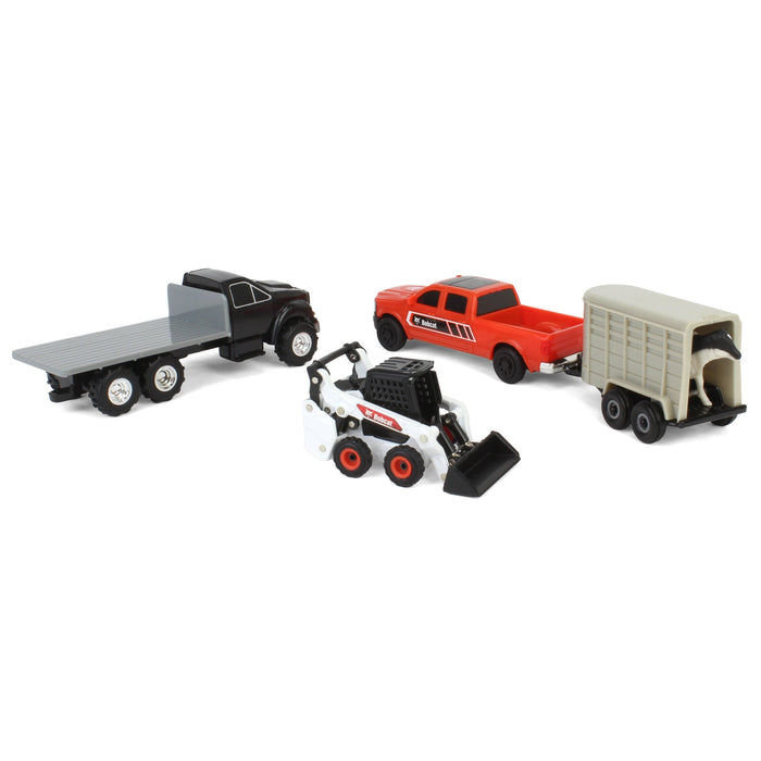 (B&D) 1/64 Bobcat 5 Piece Construction Set with Rollback, Livestock Trailer, Cow & More! - Damaged Item