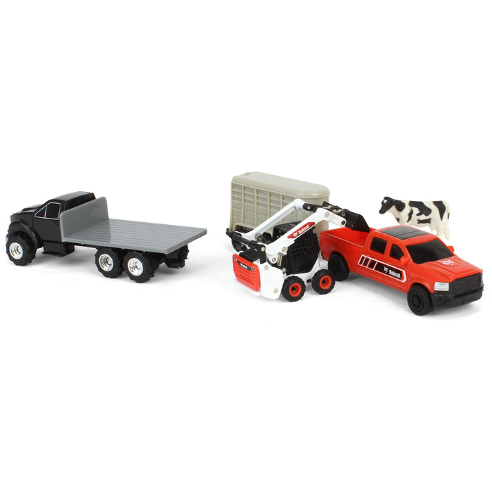 (B&D) 1/64 Bobcat 5 Piece Construction Set with Rollback, Livestock Trailer, Cow & More! - Damaged Item