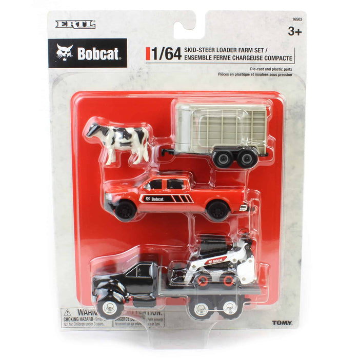 (B&D) 1/64 Bobcat 5 Piece Construction Set with Rollback, Livestock Trailer, Cow & More! - Damaged Item