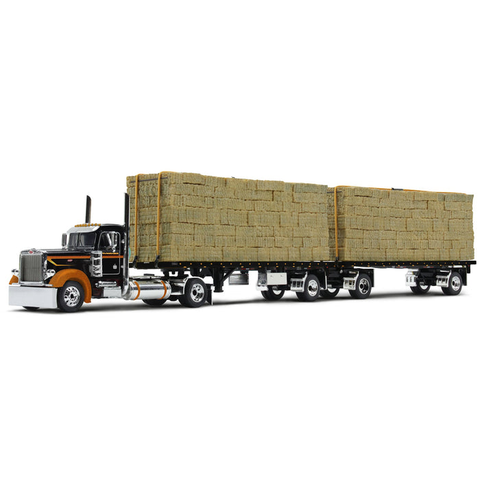 1/64 Peterbilt Model 389 Day Cab and  28.5' Utility Dual Hay Flatbed Trailers with Hay Load,  Exclusive Collector Edition, DCP by First Gear