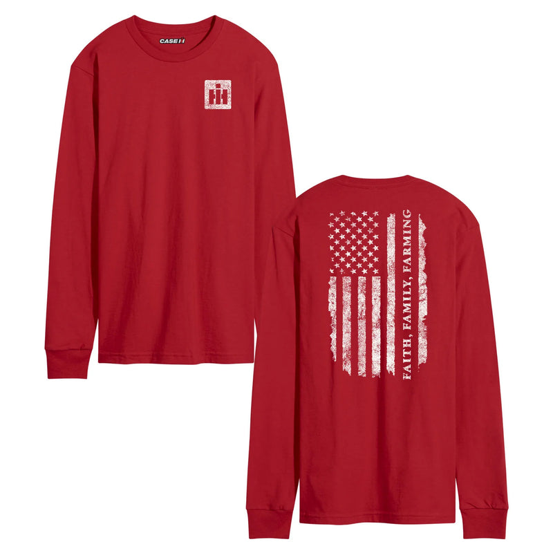 Adult IH Faith Family Farming Flag Red Long Sleeve Shirt