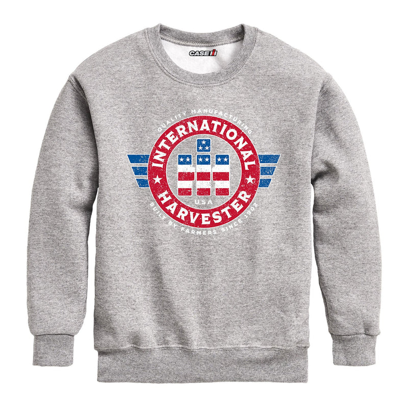Youth International Harvester Stars & Stripes Logo Light Gray Crew Neck Sweatshirt