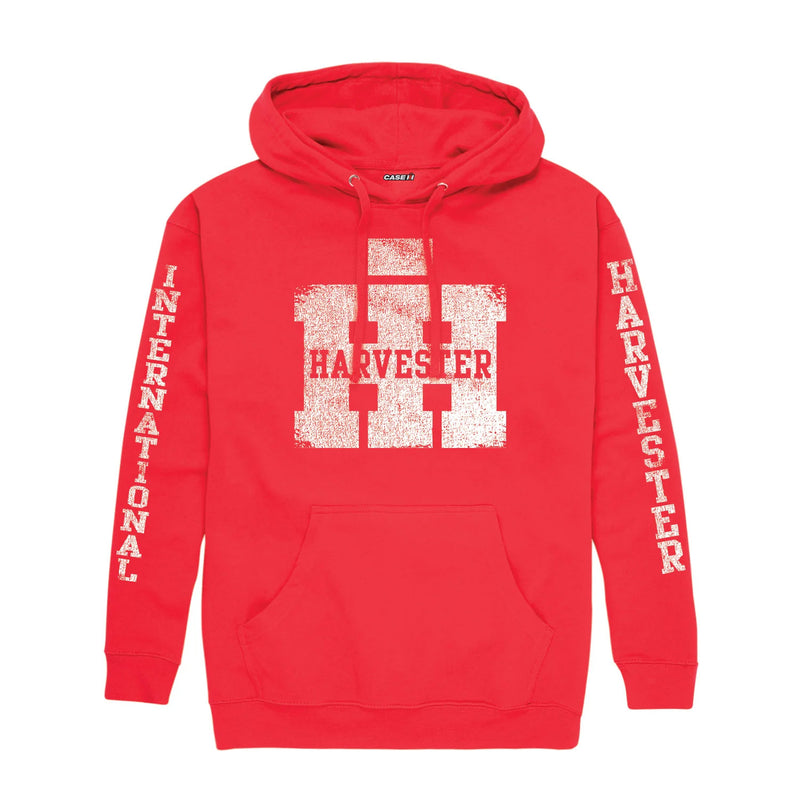 International Harvester Weathered Distressed Logo Red Pullover Hooded Sweatshirt