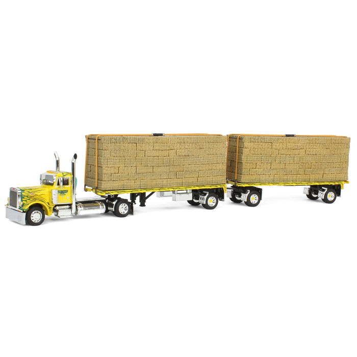 1/64 Peterbilt 379 & 2 Pup Flatbeds with Hay Loads, 2024 NTT'NC Show, DCP by First Gear