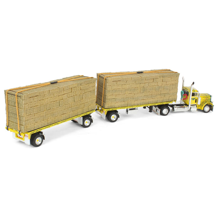 1/64 Peterbilt 379 & 2 Pup Flatbeds with Hay Loads, 2024 NTT'NC Show, DCP by First Gear