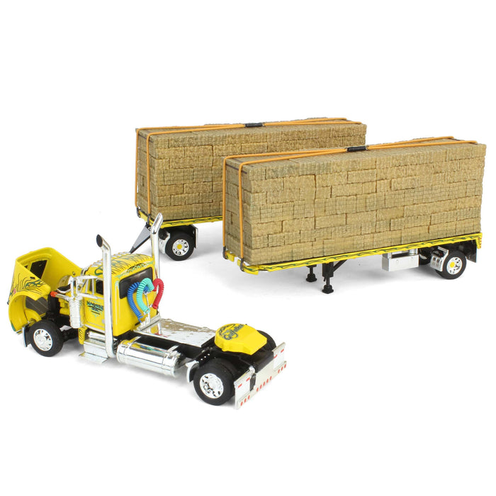 1/64 Peterbilt 379 & 2 Pup Flatbeds with Hay Loads, 2024 NTT'NC Show, DCP by First Gear