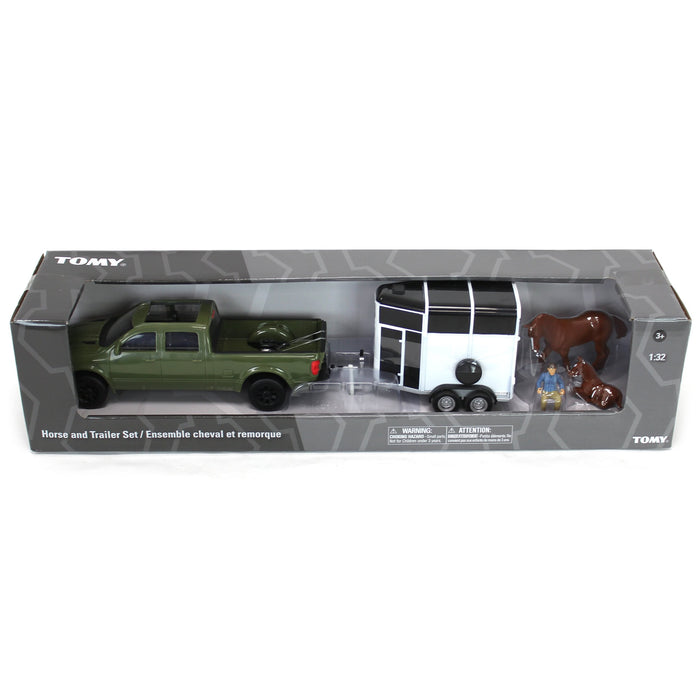 1/32 Green Pickup Truck 5-Piece Horse Trailer Set