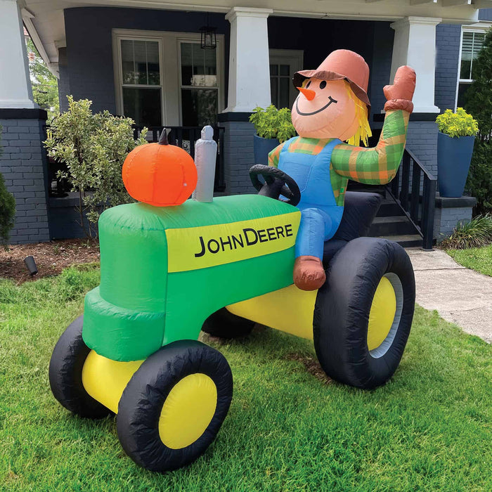 John Deere 6 Foot Inflatable Fall Tractor with Scarecrow