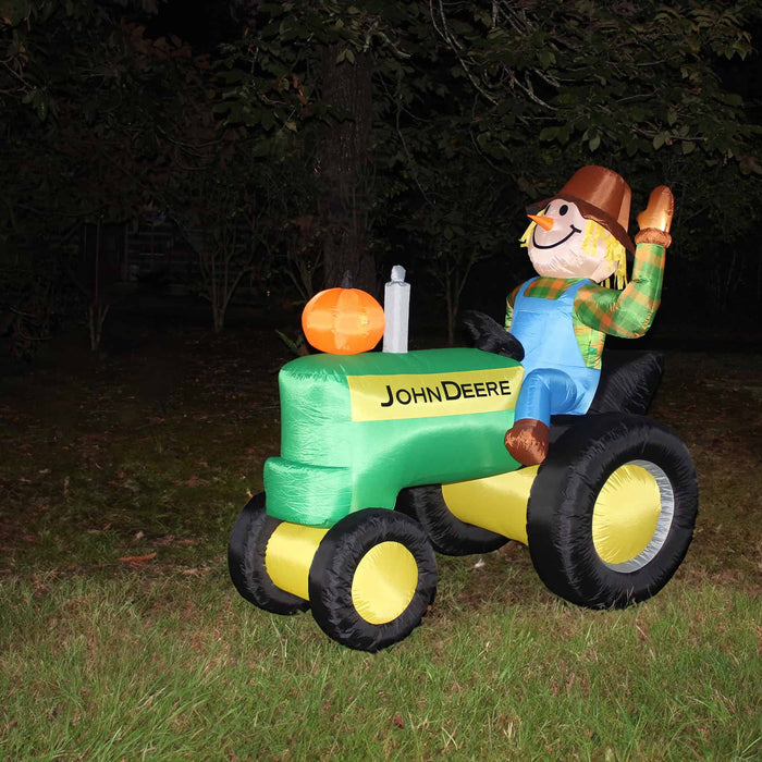 John Deere 6 Foot Inflatable Fall Tractor with Scarecrow