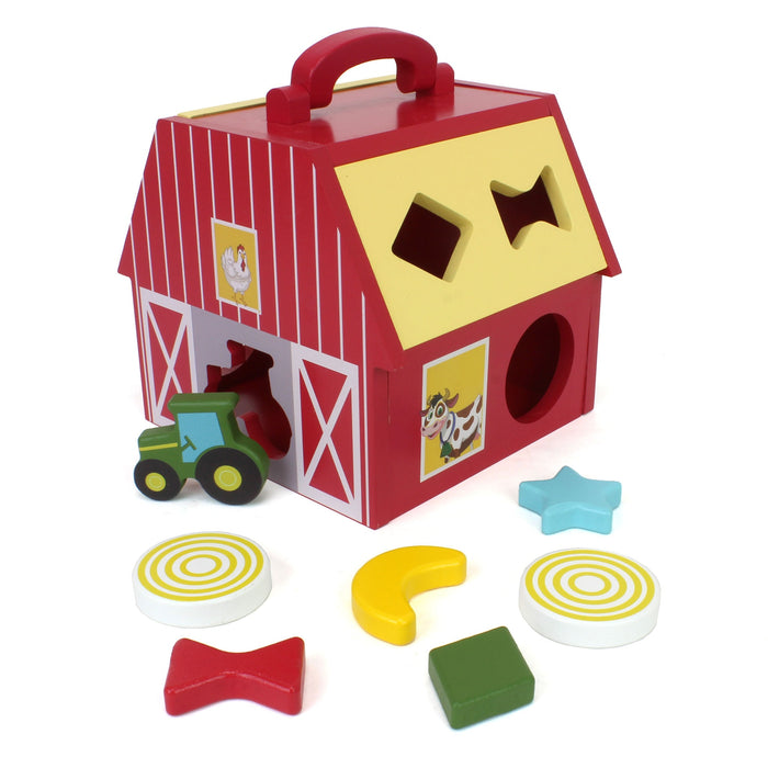 John Deere Wooden Barn Shape Sorter Toy