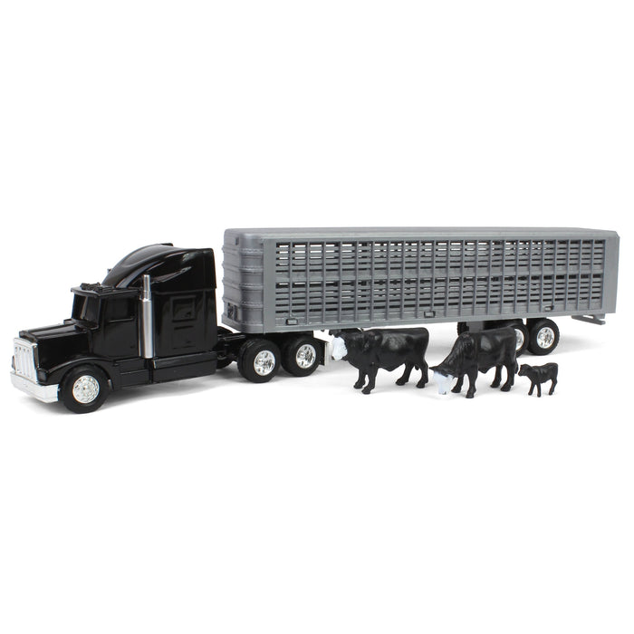 1/64 Black Semi Truck with Cattle Trailer and Cattle by ERTL