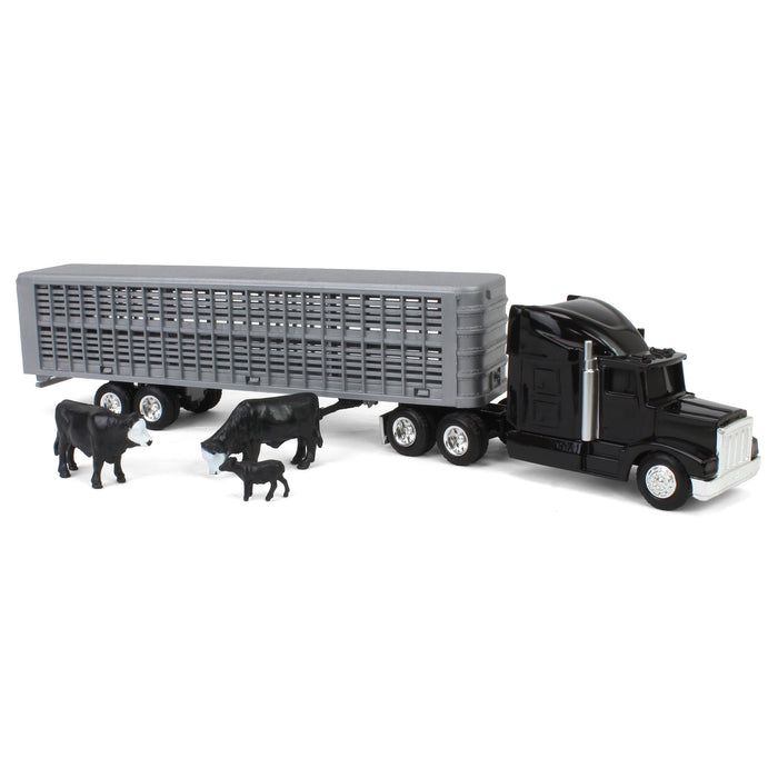 1/64 Black Semi Truck with Cattle Trailer and Cattle by ERTL