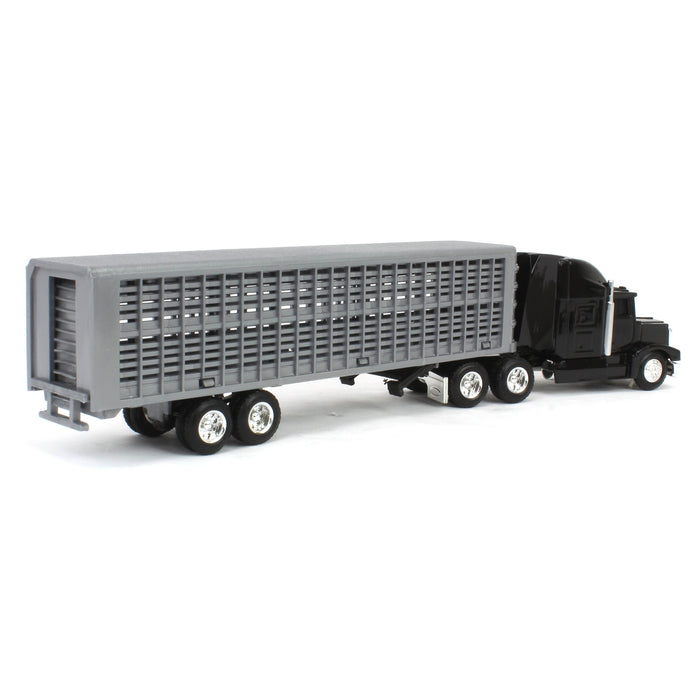 1/64 Black Semi Truck with Cattle Trailer and Cattle by ERTL