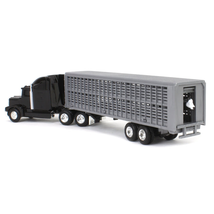 1/64 Black Semi Truck with Cattle Trailer and Cattle by ERTL