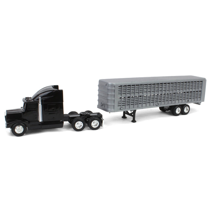 1/64 Black Semi Truck with Cattle Trailer and Cattle by ERTL