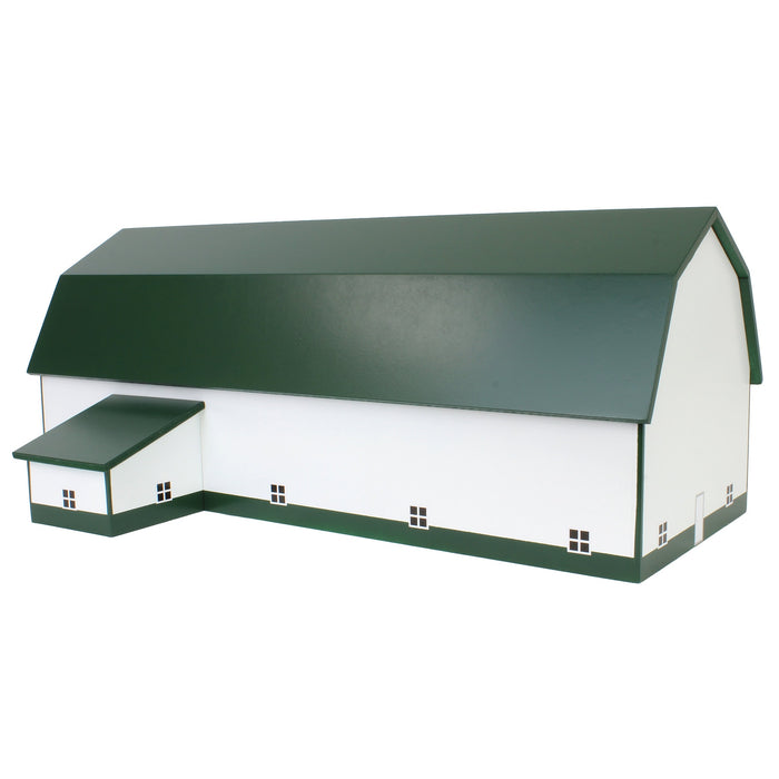 1/64 White & Forest Green 60ft x 120ft Wooden Dairy Barn with Milk House