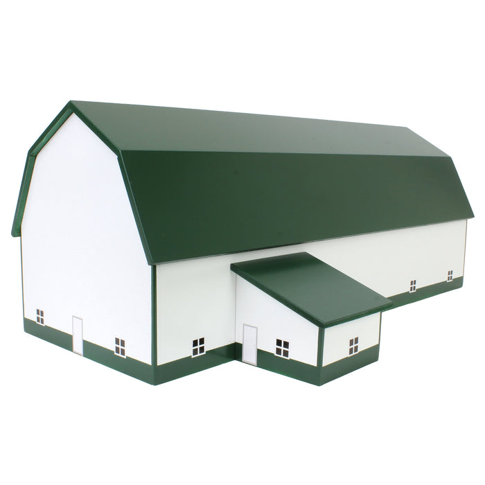 1/64 White & Forest Green 60ft x 120ft Wooden Dairy Barn with Milk House