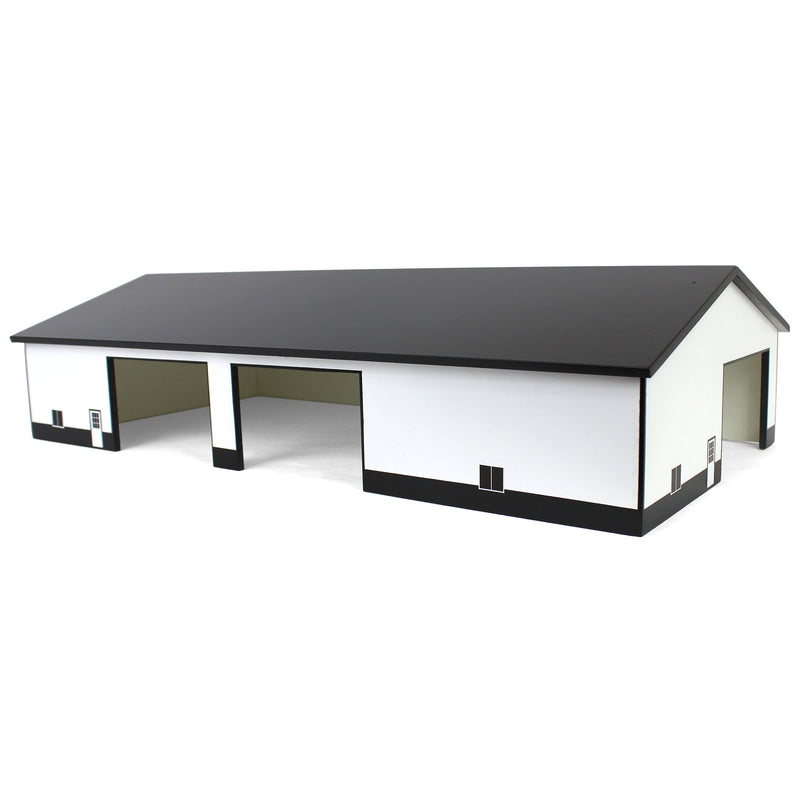 1/64 White & Black 60ft x 120ft Wooden Implement Shed with Double Side Doors