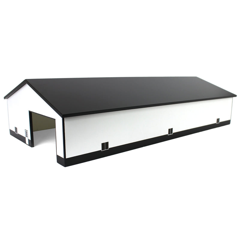 1/64 White & Black 60ft x 120ft Wooden Implement Shed with Double Side Doors