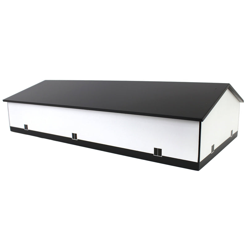 1/64 White & Black 60ft x 120ft Wooden Implement Shed with Double Side Doors