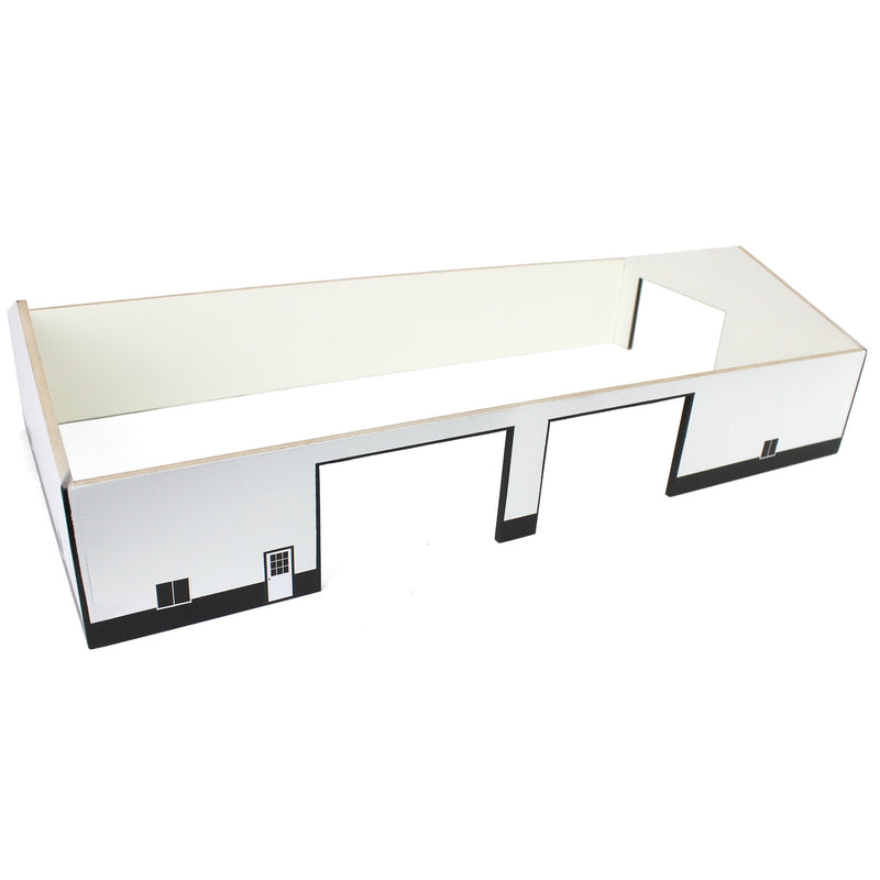 1/64 White & Black 60ft x 120ft Wooden Implement Shed with Double Side Doors