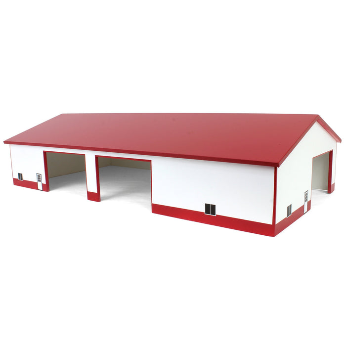 1/64 Red & White 60ft x 120ft Wooden Implement Shed with Double Side Doors