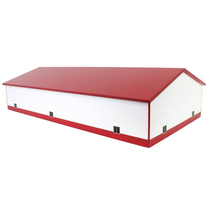 1/64 Red & White 60ft x 120ft Wooden Implement Shed with Double Side Doors