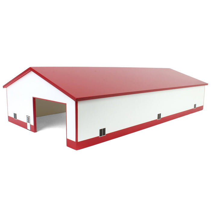 1/64 Red & White 60ft x 120ft Wooden Implement Shed with Double Side Doors